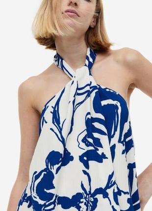 Платье а-силуэта с вырезом халтер белое в синие цветы h&m размер м3 фото