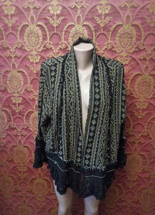 Кардиган жакет в етнічному стилі з бахромою накидка zara woman premium collection cotton