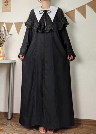Платье длинное в пол макси черное винтажное вечернее нарядное кружево6 фото