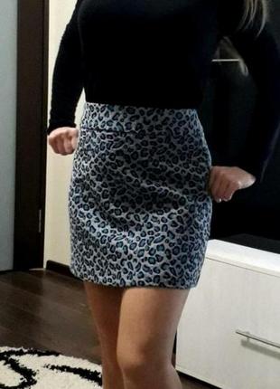Юбка трапеция леопардовый животный принт теплая