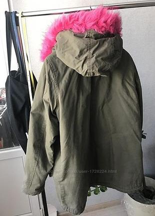 Фирменная куртка парка цвета хаки с розовым мехом brave soul 44-46р в отличном состоянии4 фото