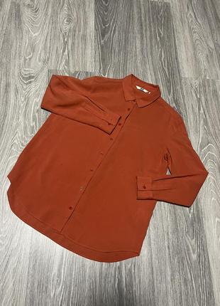 Натуральна блуза блузка теракотова uniqlo rayon long sleeve blouse1 фото