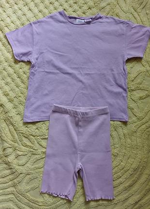 Комплект , костюм zara  футболка + велосипедки рубчик 4 -5р