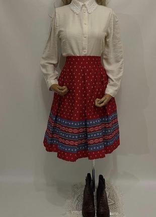 Винтажная пышная юбка юбка в складку из натуральной ткани в этно стиле юбка до украинского строю этно одежда8 фото