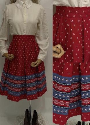Вінтажна пишна спідниця юбка в складку з натуральної тканини в етно стилі спідниця до українського строю етно одяг