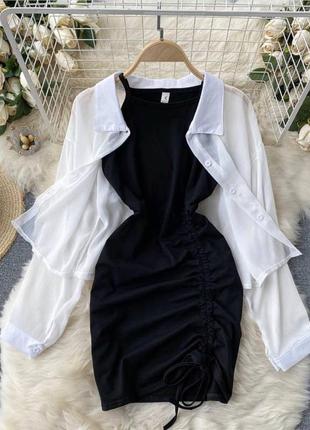Стильный женский комплект платье вискоза и рубашка шифон1 фото