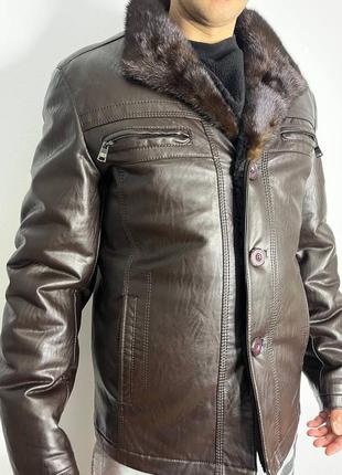 Мужская кожаная зимняя дубленка