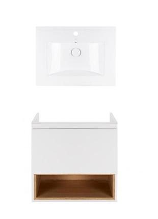 Комплект qtap тумба підвісна robin 600х580х437 мм white/whitish oak + раковина урізна albatross qt71ro43991