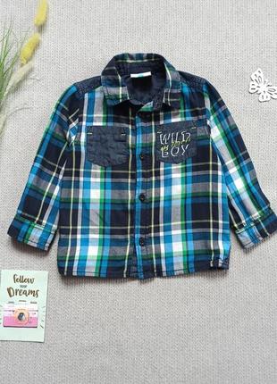 Детская рубашка 1,5-2 года с длинным рукавом в клеточку для мальчика