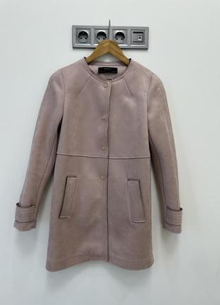 Пыльнорозовое замшевое пальто пиджак кардиган