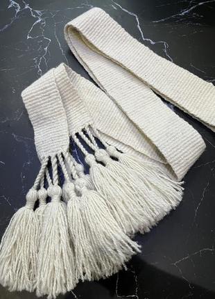 Крайка молочна айворі пояс світлий однотонний с кутасиками