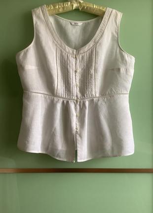 Белый топ блуза 100% лен с сеткой m&amp;s p. 46,441 фото