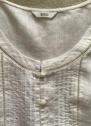 Белый топ блуза 100% лен с сеткой m&amp;s p. 46,443 фото