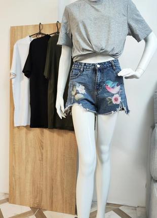 Рваные джинсовые шорты с принтом ♥️ короткие6 фото