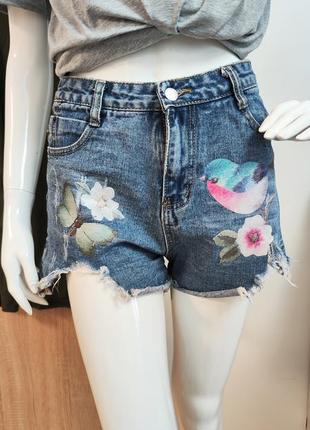 Рваные джинсовые шорты с принтом ♥️ короткие