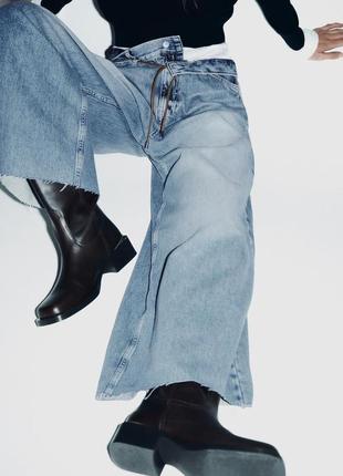 Джинси loose wide-leg high-waist belted jeans8 фото