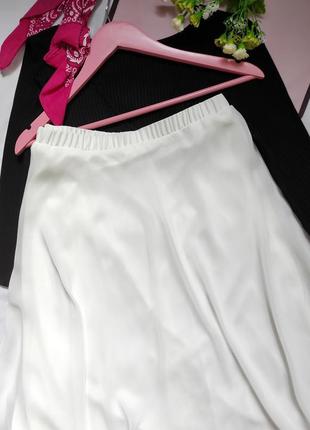 Спідниця-міді білого кольору із шифону  юбка сонцекльош пояс резинка5 фото