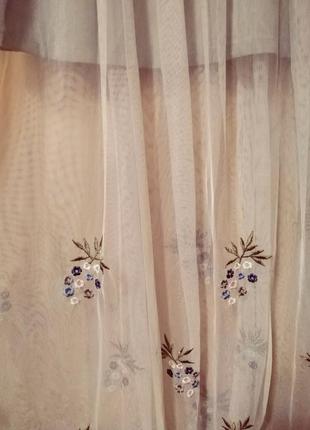 Reserved юбка сетка бежевая беж нюд вышивка цветы с цветами пастель2 фото