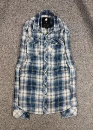 Трендова чоловіча фланелева сорочка в клітинку g star raw london blue flannel faded shirt1 фото