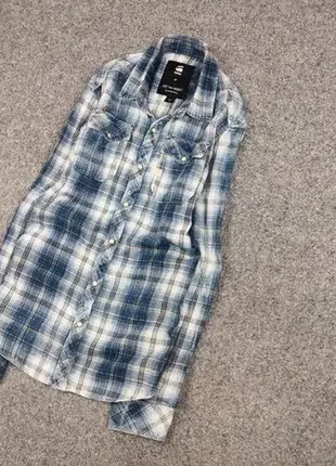 Трендова чоловіча фланелева сорочка в клітинку g star raw london blue flannel faded shirt2 фото