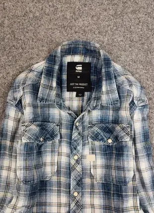 Трендова чоловіча фланелева сорочка в клітинку g star raw london blue flannel faded shirt3 фото