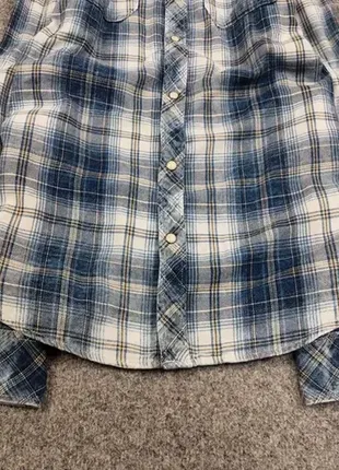 Трендова чоловіча фланелева сорочка в клітинку g star raw london blue flannel faded shirt4 фото