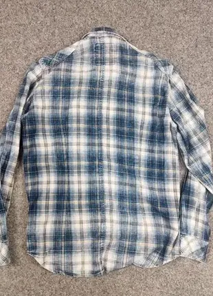 Трендова чоловіча фланелева сорочка в клітинку g star raw london blue flannel faded shirt6 фото