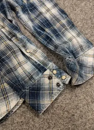 Трендова чоловіча фланелева сорочка в клітинку g star raw london blue flannel faded shirt7 фото