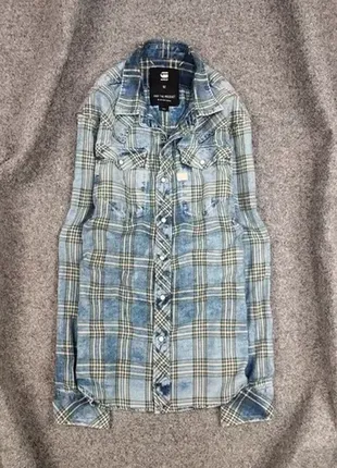 Трендова чоловіча фланелева сорочка в клітинку g star raw tacoma blue flannel faded shirt