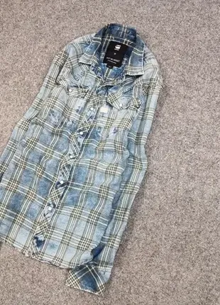 Трендова чоловіча фланелева сорочка в клітинку g star raw tacoma blue flannel faded shirt2 фото