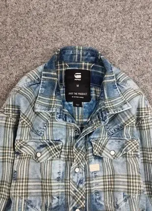 Трендова чоловіча фланелева сорочка в клітинку g star raw tacoma blue flannel faded shirt3 фото