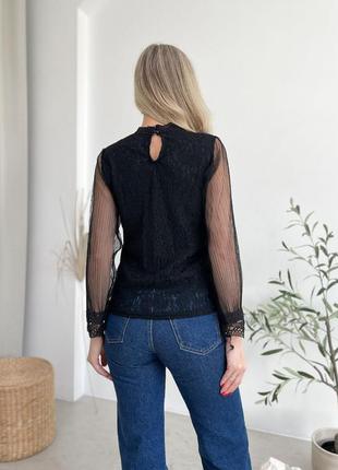 Легкая гипюровая блузочка, черная8 фото