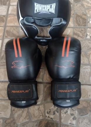 Комплект боксерский шлем powerplay и боксерские перчатки powerplay1 фото
