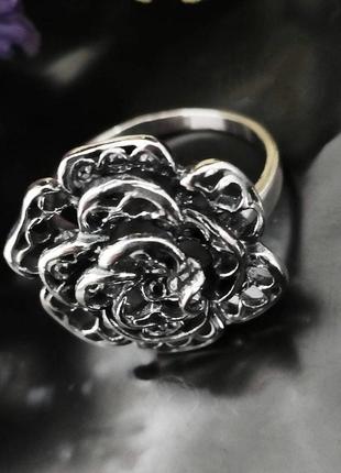 Серебряное кольцо, 925, роза, чернение, серебро1 фото