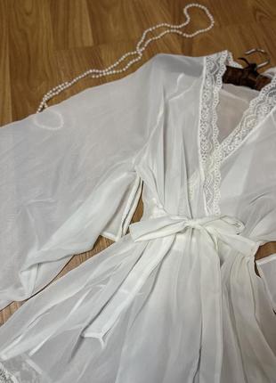 Новый халат полупрозрачный белый с кружевом кимоно женский5 фото
