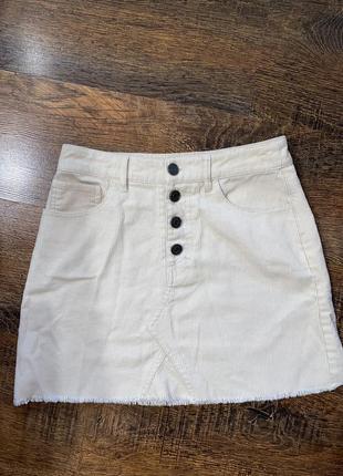 Вельветовая юбка мини молочная юбка на пуговицах pull &amp; bear вельветовая юбка экрю юбка мины бархатная юбка2 фото
