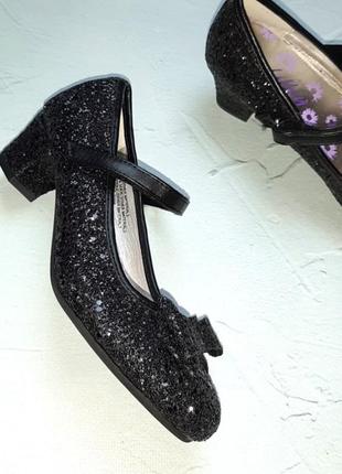🎁1+1=3 новые черные блестящие туфли с бантиком lilley на девочку, размер 362 фото