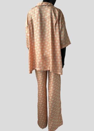 Атласний сатиновий шовковий костюм в піжамном стилі zara сорочка рубашка брюки штани5 фото