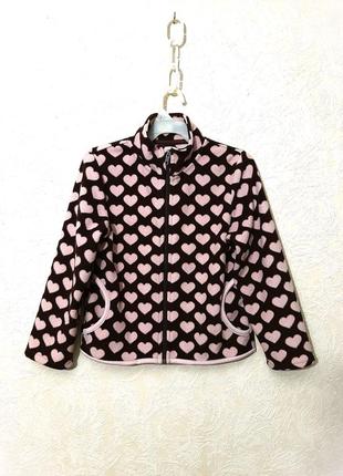 H&m флисовая курточка кофта флиска тёплая коричневая/розовые сердечки на девочку 6-7лет1 фото