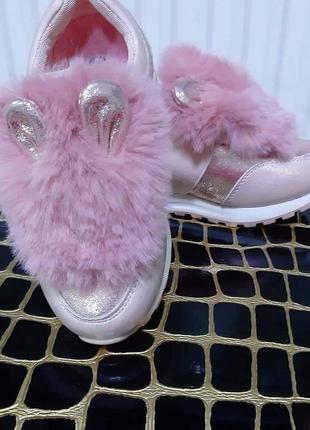 Стильные туфли-слипоны розовые зайчики  для девочек р.26-37