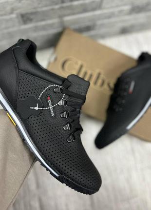 Чоловічі літні шкіряні кросівки clubshoes перфоровані чорні