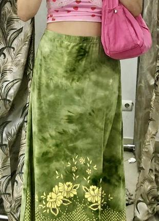 Винтажная длинная салатовая юбка макси с цветами y2k5 фото