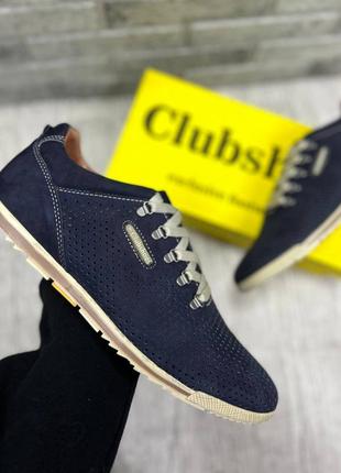 Чоловічі літні шкіряні сині кросівки з перфорацією від виробника clubshoes1 фото