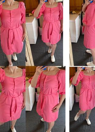 Базовое розовое хлопковое платье  с обьемными рукавами,next,p.s-m2 фото