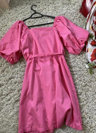 Базовое розовое хлопковое платье  с обьемными рукавами,next,p.s-m9 фото