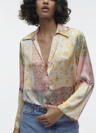 Сатинова блуза zara сорочка блузка5 фото