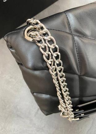 Женская сумка ysl puffer chain black silver6 фото