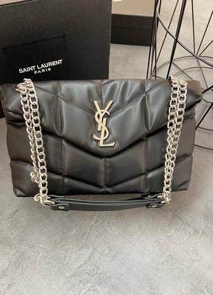 Женская сумка ysl puffer chain black silver1 фото