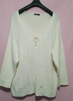Пуловер кофта зі шнуровкою білий 3xl2 фото