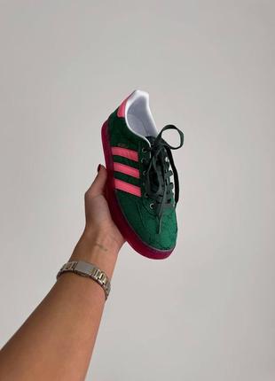 Крутые кеды adidas gazelle green pink3 фото